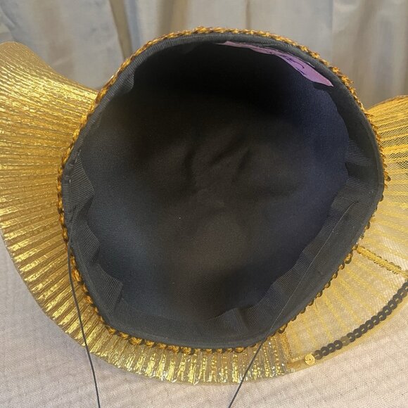 Ms. Hi\'s classic gold lame fascinator first lady church derby hat fan shape rose main image 4